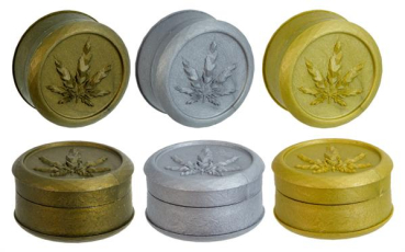 Plastikmühle Kunststoffgrinder Soft Touch mit Pyramidenspitzen, ca. ø 50mm "Leaf" metallic